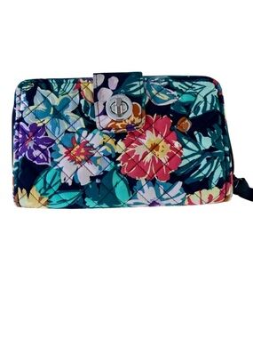 Vera Bradley RFID Turn Lock Zip Around Wallet Happy Blooms